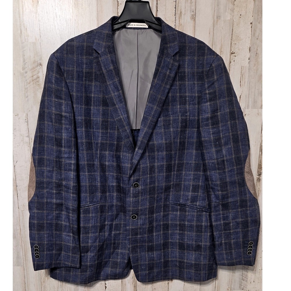 EUC Joseph Abboud Heritage 46 Reg Plaid Slim Fit 100% Linen Blazer Jacket Sport